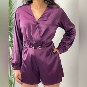 Elegant Purple Long Sleeve Romper
